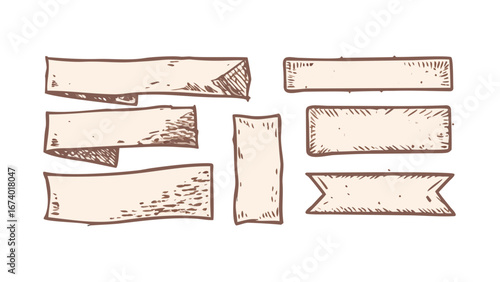 Hand drawn retro banners with textured shading ribbons vintage