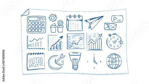 Business doodle icons on transparent background finance sketch