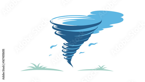 Stylized Blue Tornado with Green Grass storm weather
