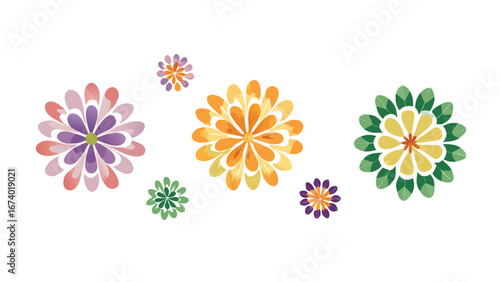 Colorful floral elements with gradient petals flowers bloom