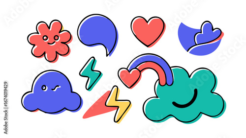 Cute cartoon icons with vibrant colors colorful