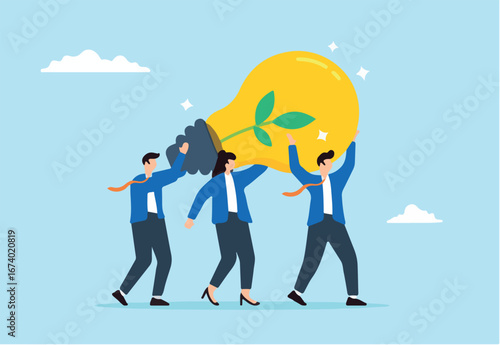 Business people carrying sustainable lightbulb