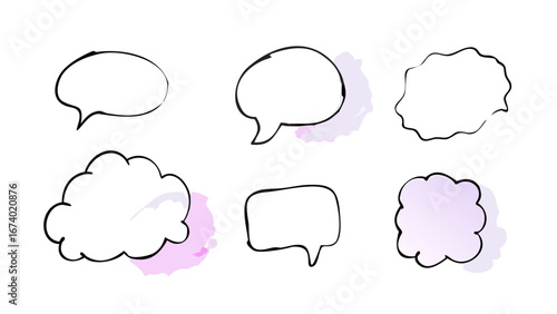Pastel speech bubbles and abstract shapes communication