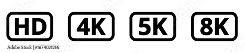 Comparison of hd, 4k, 5k, and 8k resolution icons.