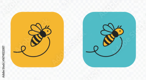 Cartoon Bee Icons with Yellow and Blue Backgrounds.
