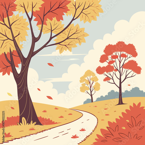 Greeting autumn season with hello fall text and decorative elements