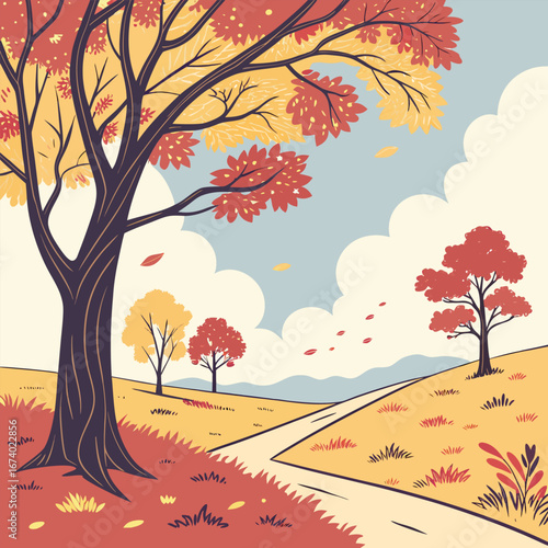Vibrant autumn foliage design with falling leaves