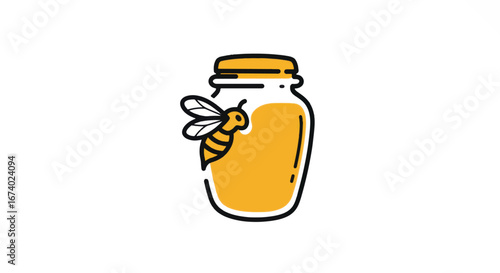 Honey jar with a bee a symbol of natural sweetness.