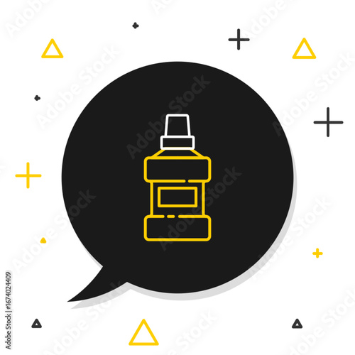 Line Mouthwash plastic bottle and glass icon isolated on white background. Liquid for rinsing mouth. Oralcare equipment. Colorful outline concept. Vector