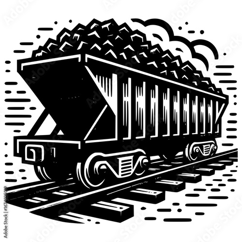 A vector image illustration of Railway wagon carriage full of Coal