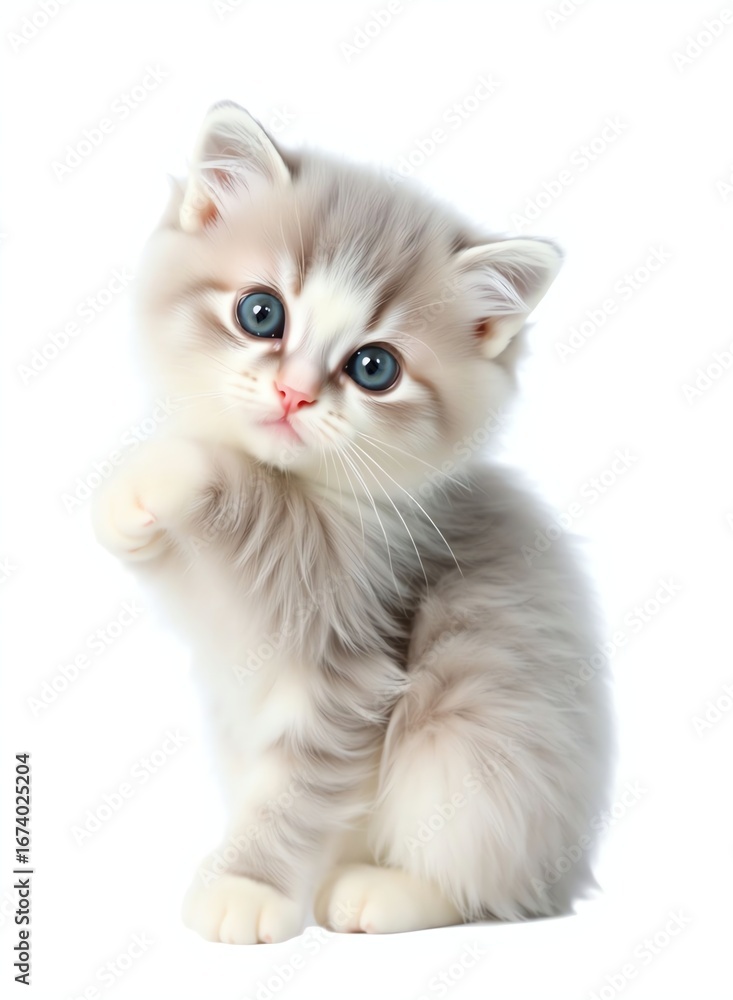 an image of a kitten sitting on its hind legs with its paw up, there is a white kitten sitting on its hind legs and looking up an image of a kitten sitting on its hind legs with its paw up, there is a white kitten sitting on its hind legs and looking up