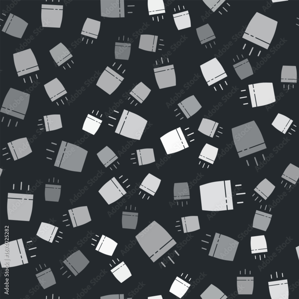 Grey Coffee cup icon isolated seamless pattern on black background. Tea cup. Hot drink coffee. Vector