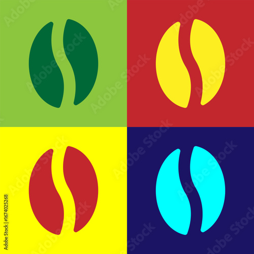 Pop art Coffee beans icon isolated on color background. Vector