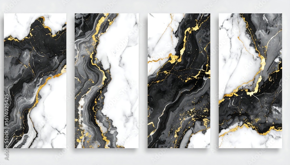 Obraz premium Abstract marble art with gold veins, black and white fluid texture.
