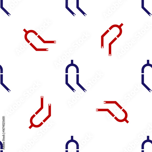 Blue and red Bicycle suspension fork icon isolated seamless pattern on white background. Sport transportation spare part steering wheel. Vector
