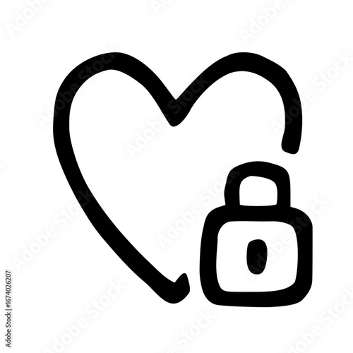 Heart Love Romance Locked Password Protection Hand Drawn Doodle Vector Icon