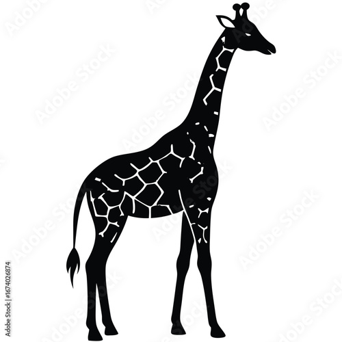 Black silhouette of a giraffe with white geometric pattern 1