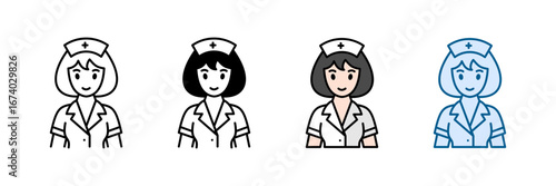 Nurse Icon Set Multiple Style Collection
