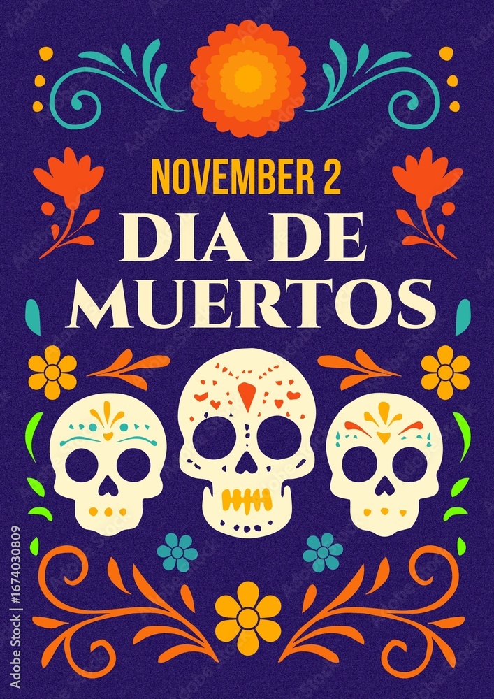 Fototapeta premium Dia de muertos celebration invitation template