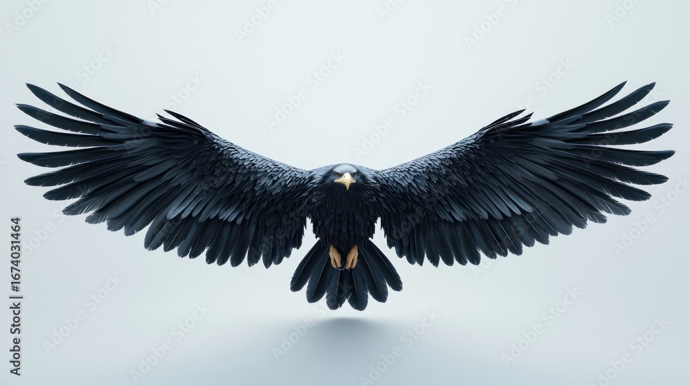 Fototapeta premium Powerful eagle in flight, studio shot, 3D render, showcasing strength