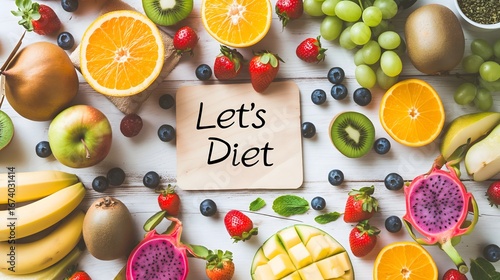 Let’s Diet Healthy Food Concept, Fresh Fruits, Vegetables, Eggs, and Clean Eating Lifestyle