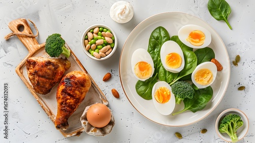 Let’s Diet Healthy Food Concept, Fresh Fruits, Vegetables, Eggs, and Clean Eating Lifestyle