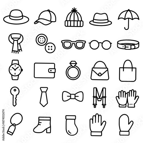 Icon pack, icon sheet, accessories theme, outline version