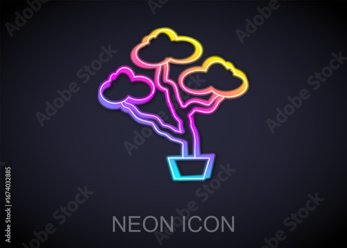 Glowing neon line Japanese bonsai tree icon isolated on black background. Japanese culture, horticulture, olericulture hobby concept. Vector