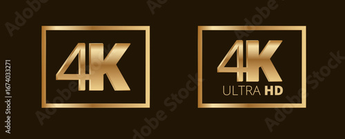 Golden 4k and 4k ultra hd logos on dark background.