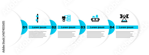 Set line Smart farm with drone, Conveyor belt box, Flower analysis and Standalone sensor icon. Vector
