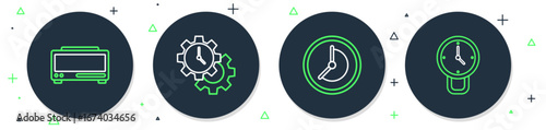 Set line Time Management, Clock, Digital alarm clock and icon. Vector