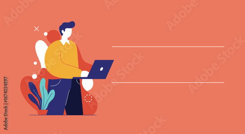 Illustration of a person engaged in productive work on a laptop, surrounded by abstract elements, suitable for modern business and technology concepts.
