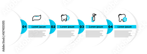 Set line Dental protection, Tooth drill, treatment procedure and Toothpaste icon. Vector