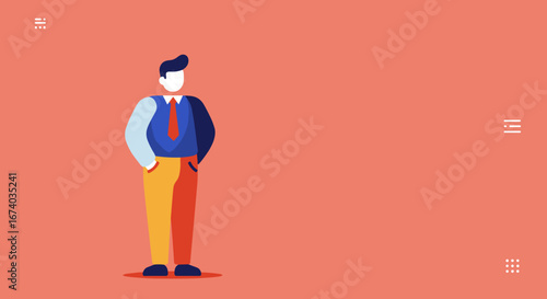 Modern flat illustration of a businessman in vibrant, multi-colored attire. Represents individuality, creativity, and professional identity. Perfect for business concepts.