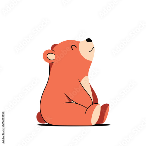 Cute adorable orange bear sitting calmly looking upward enjoying life