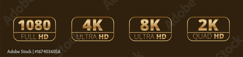 1080 full hd, 4k ultra hd, 8k ultra hd, 2k quad hd icons on dark background.