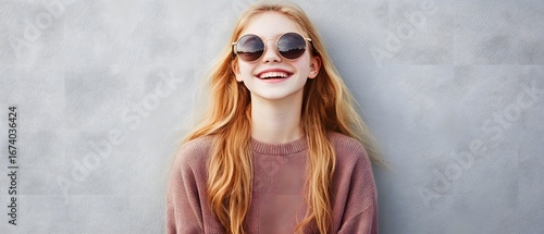 Happy Teenage Girl Smiling Wearing Round Sunglasses