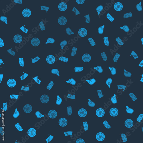 Set Car wheel, mirror, door handle and Windscreen wiper on seamless pattern. Vector