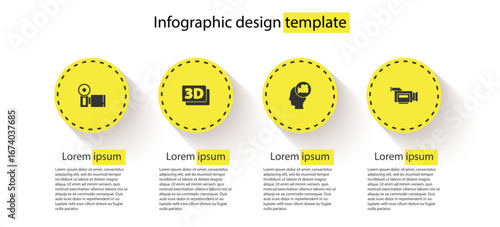 Set Cinema camera, 3D word, Head with and . Business infographic template. Vector