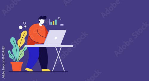 A professional works diligently on a laptop, analyzing data and generating ideas in a modern, productive environment. Ideal for business, remote work, or technology concepts.