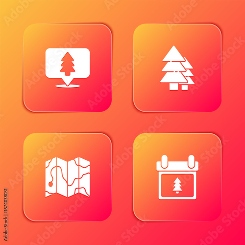 Set Location of the forest, Tree, map and Calendar with tree icon. Vector