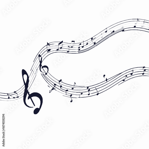 Dark blue musical notes on white background treble clef