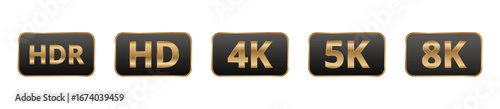 Display quality icons: hdr, hd, 4k, 5k, 8k technology symbols.