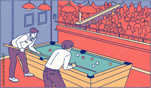 snooker match in club with alot of crowd inside view