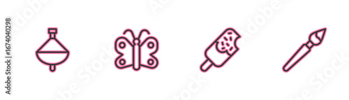 Set line Whirligig toy, Ice cream, Butterfly and Paint brush icon. Vector