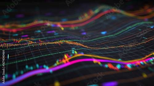Wallpaper Mural 多色ラインが走る金融チャート背景 Torontodigital.ca