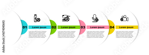 Set line USB flash drive service, Drill machine, Microphone and Video camera. Business infographic template. Vector