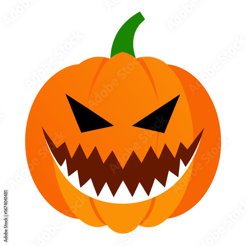 Spooky jack o lantern with jagged teeth and evil eyes