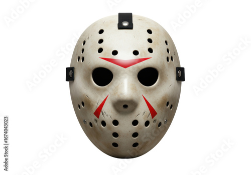 Isolated hockey mask iconic slasher killer from horror movie, spooky, fear, terror concept