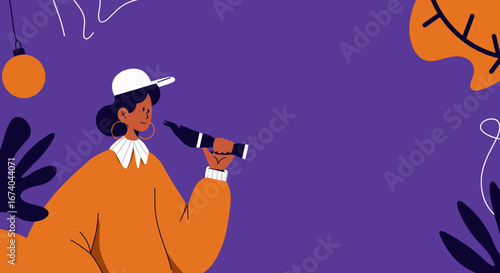 Stylish woman exploring with a telescope, symbolizing vision, discovery, and future planning. Ideal for business, education, or personal growth concepts.